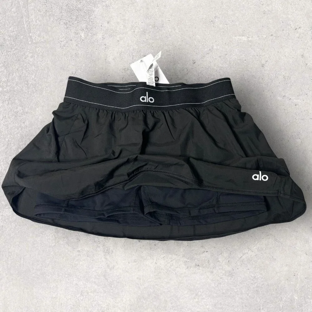 New Alo Yoga Match Point Tennis Skirt Skort Womens M Black Athletic Tennis Golf
